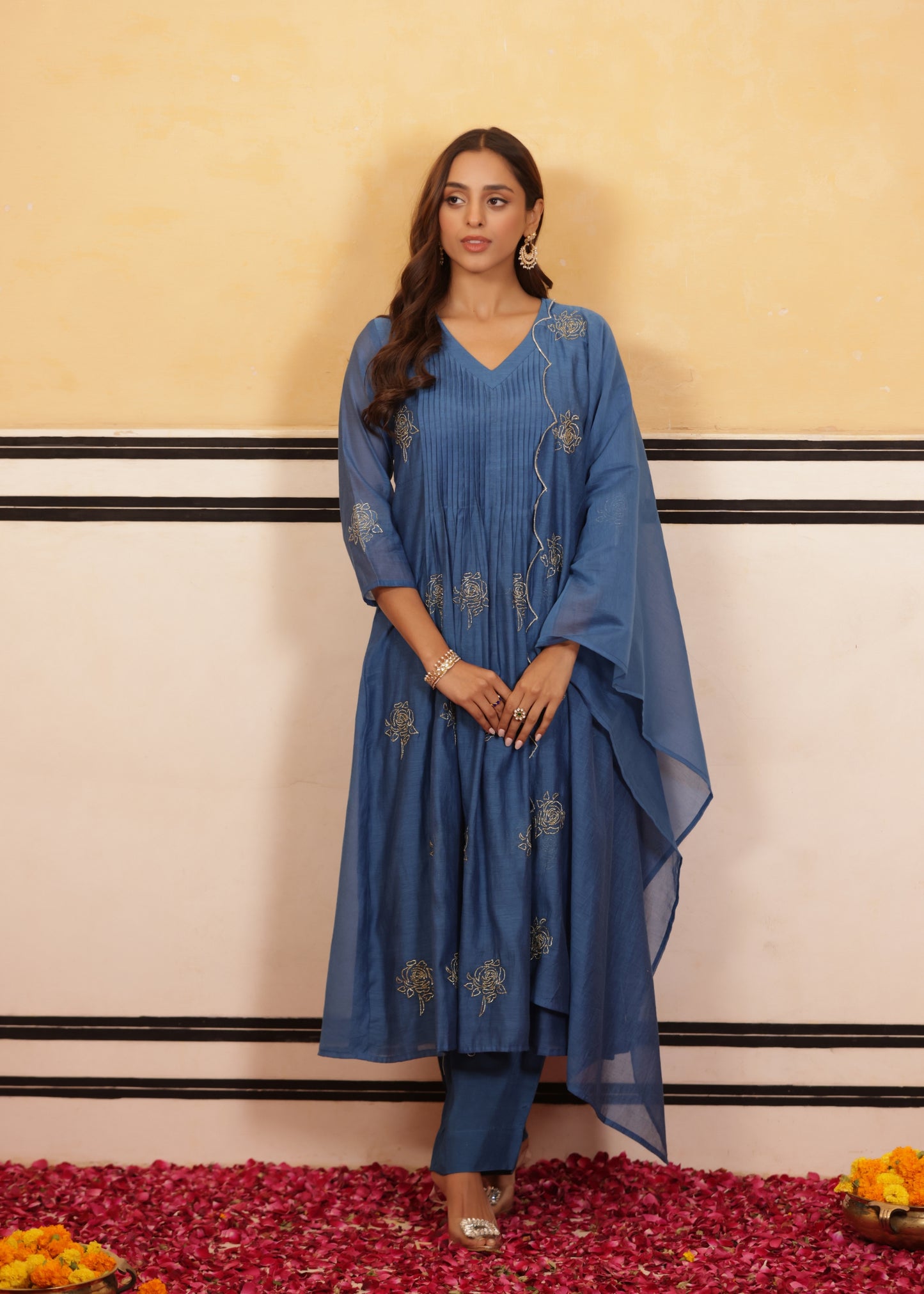 Lush Blue Chanderi Suit Set