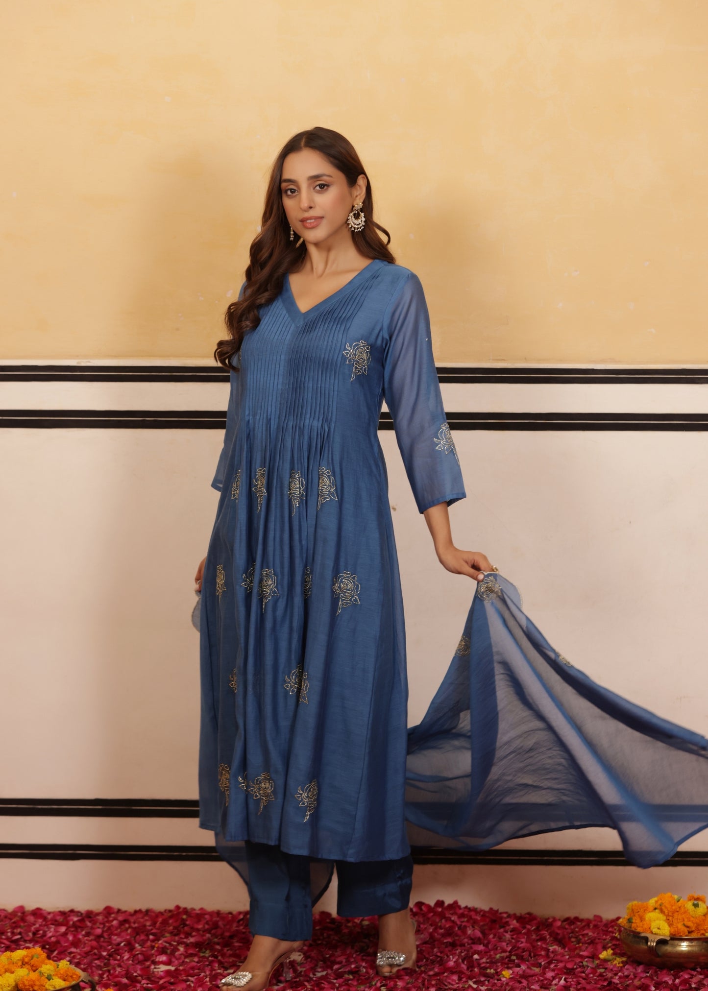 Lush Blue Chanderi Suit Set