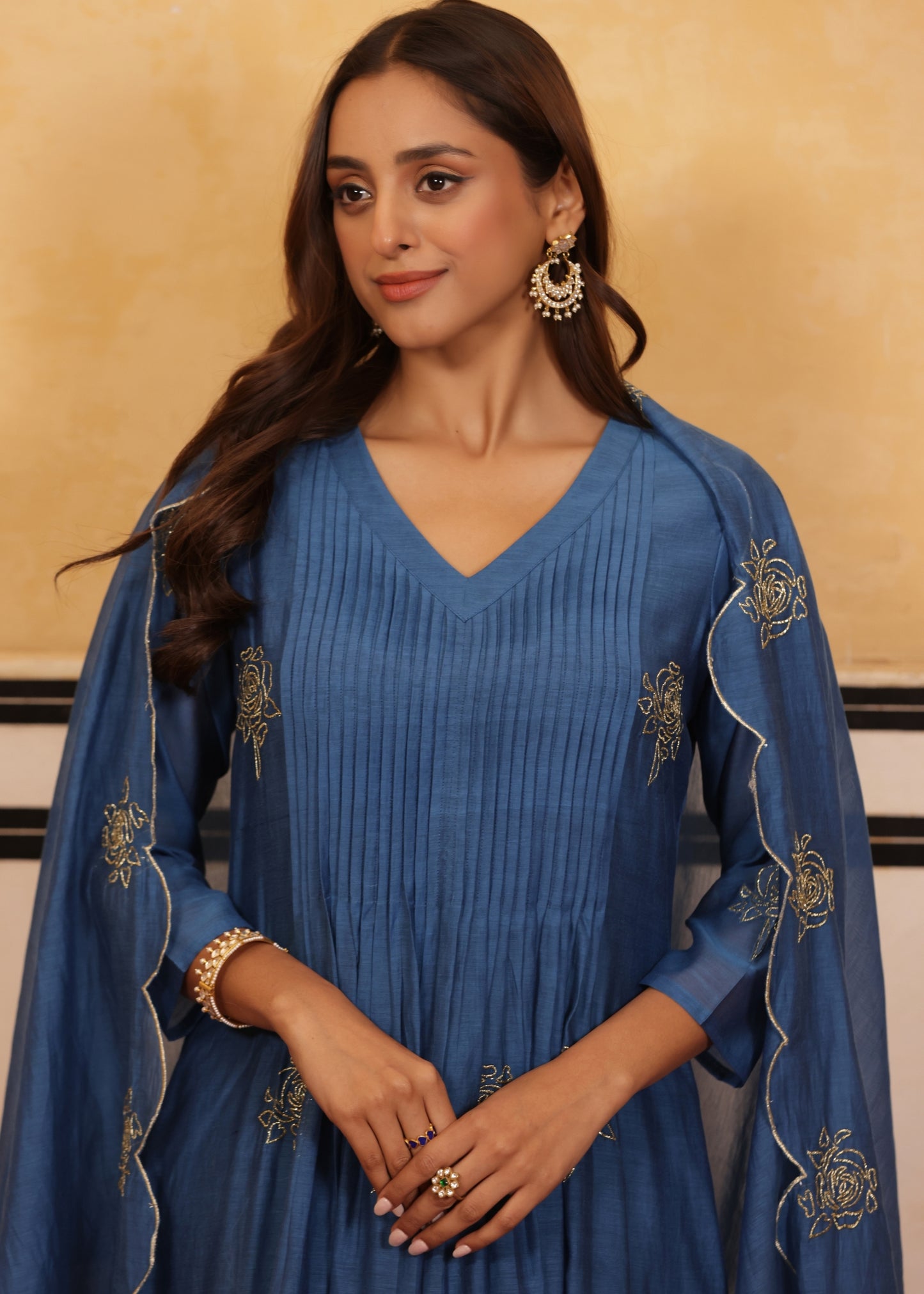 Lush Blue Chanderi Suit Set