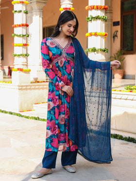 Shades Of Blue Chinnon Kurta Set