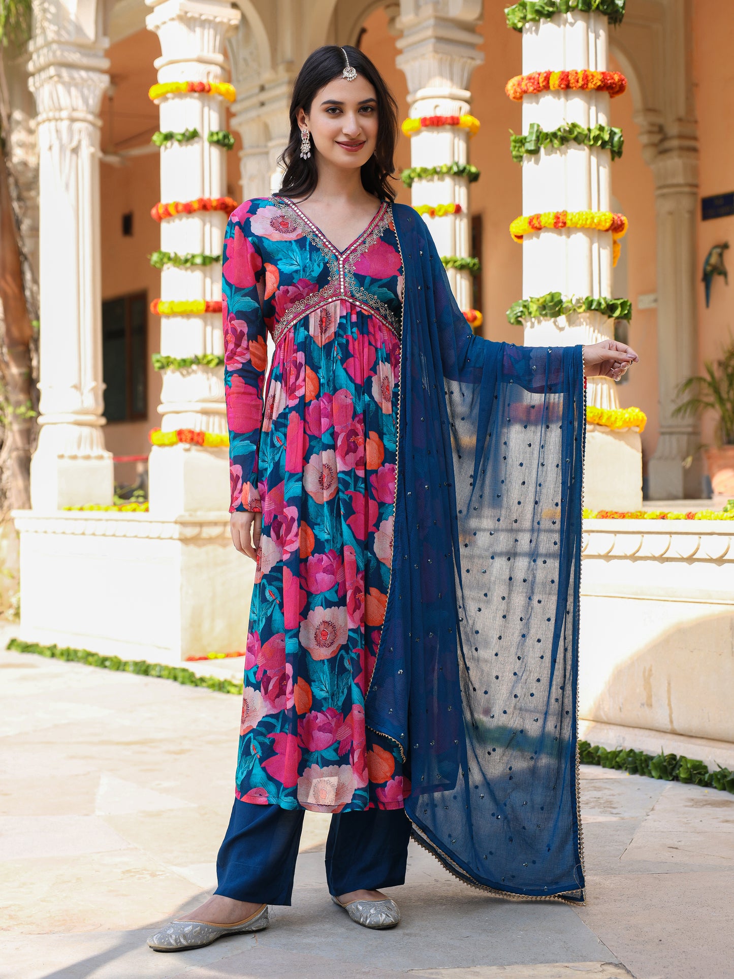 Shades Of Blue Chinnon Kurta Set