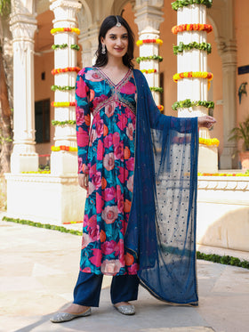 Shades Of Blue Chinnon Kurta Set