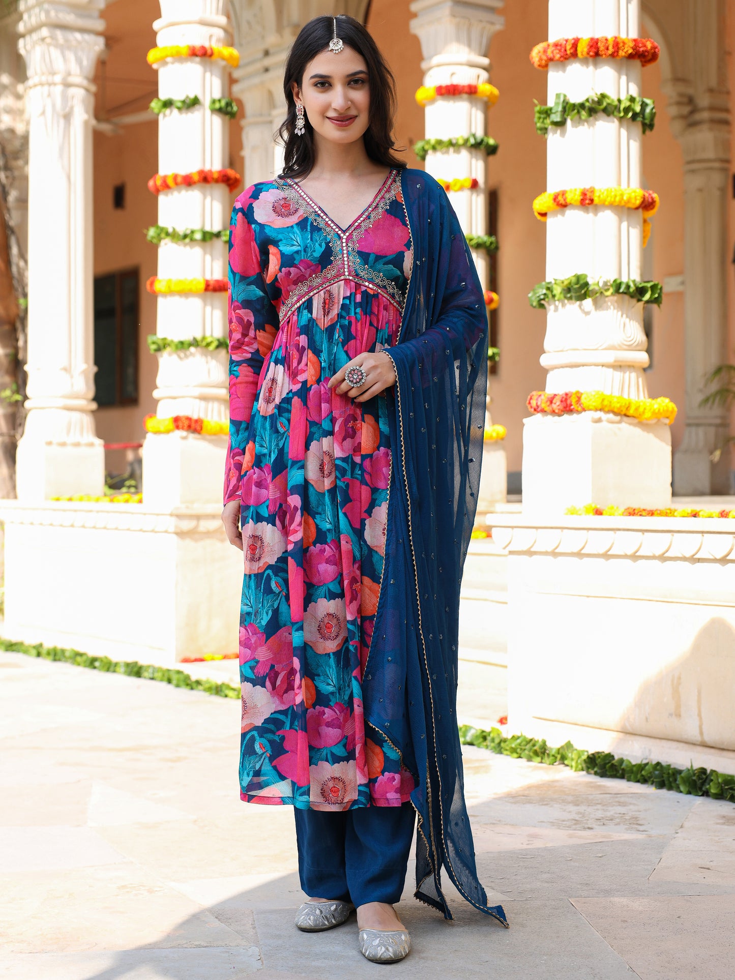 Shades Of Blue Chinnon Kurta Set