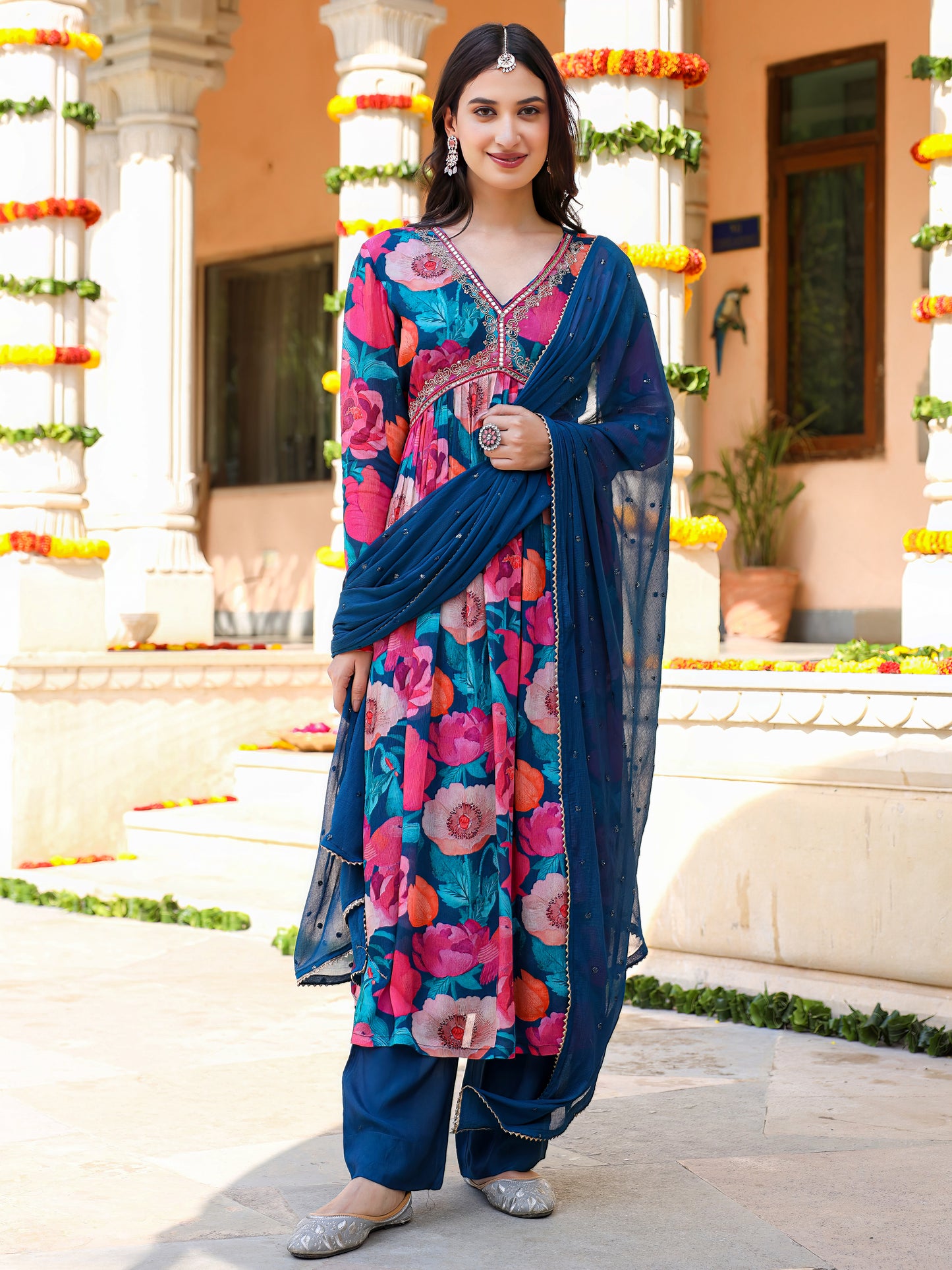 Shades Of Blue Chinnon Kurta Set