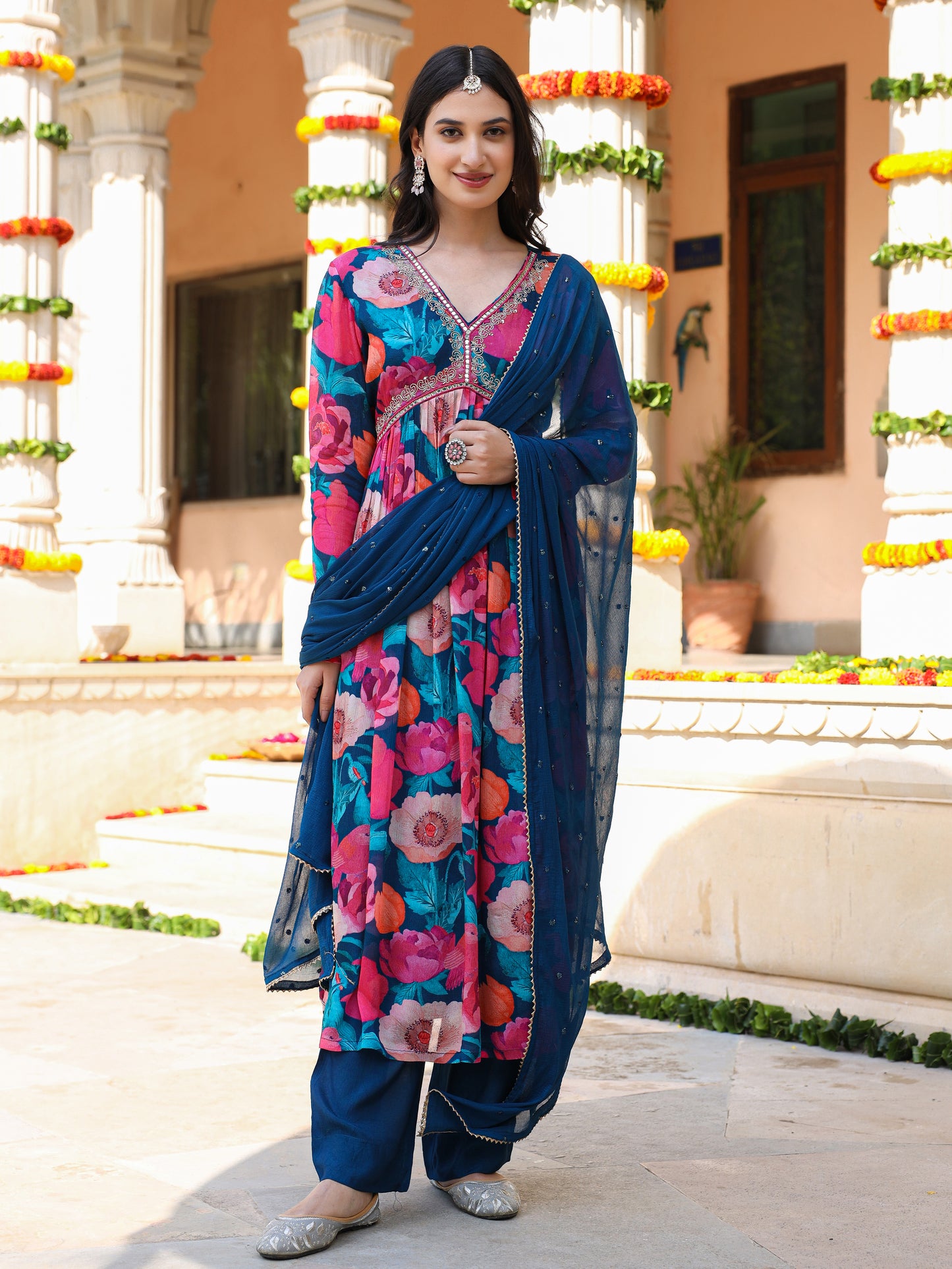 Shades Of Blue Chinnon Kurta Set