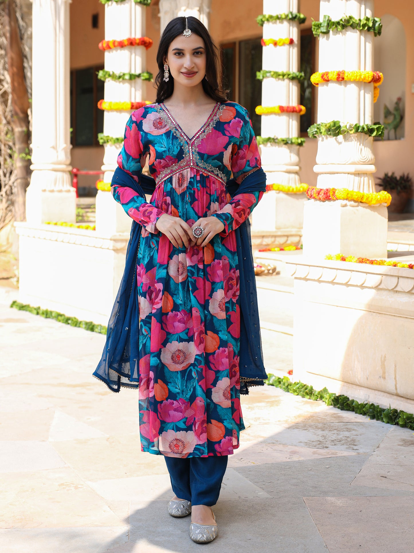 Shades Of Blue Chinnon Kurta Set