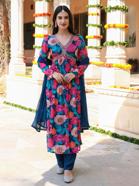 Shades Of Blue Chinnon Kurta Set