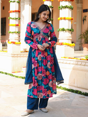 Shades Of Blue Chinnon Kurta Set