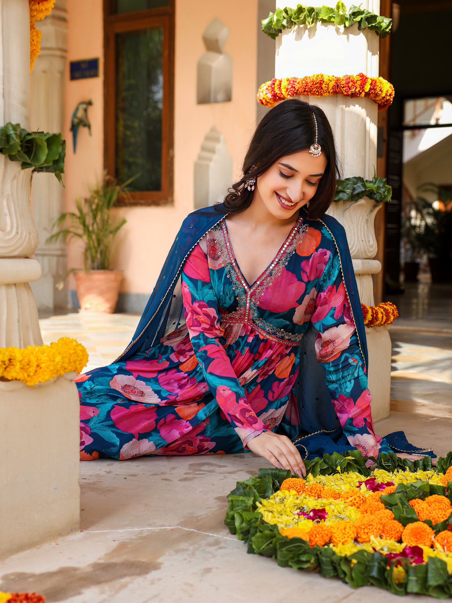 Shades Of Blue Chinnon Kurta Set