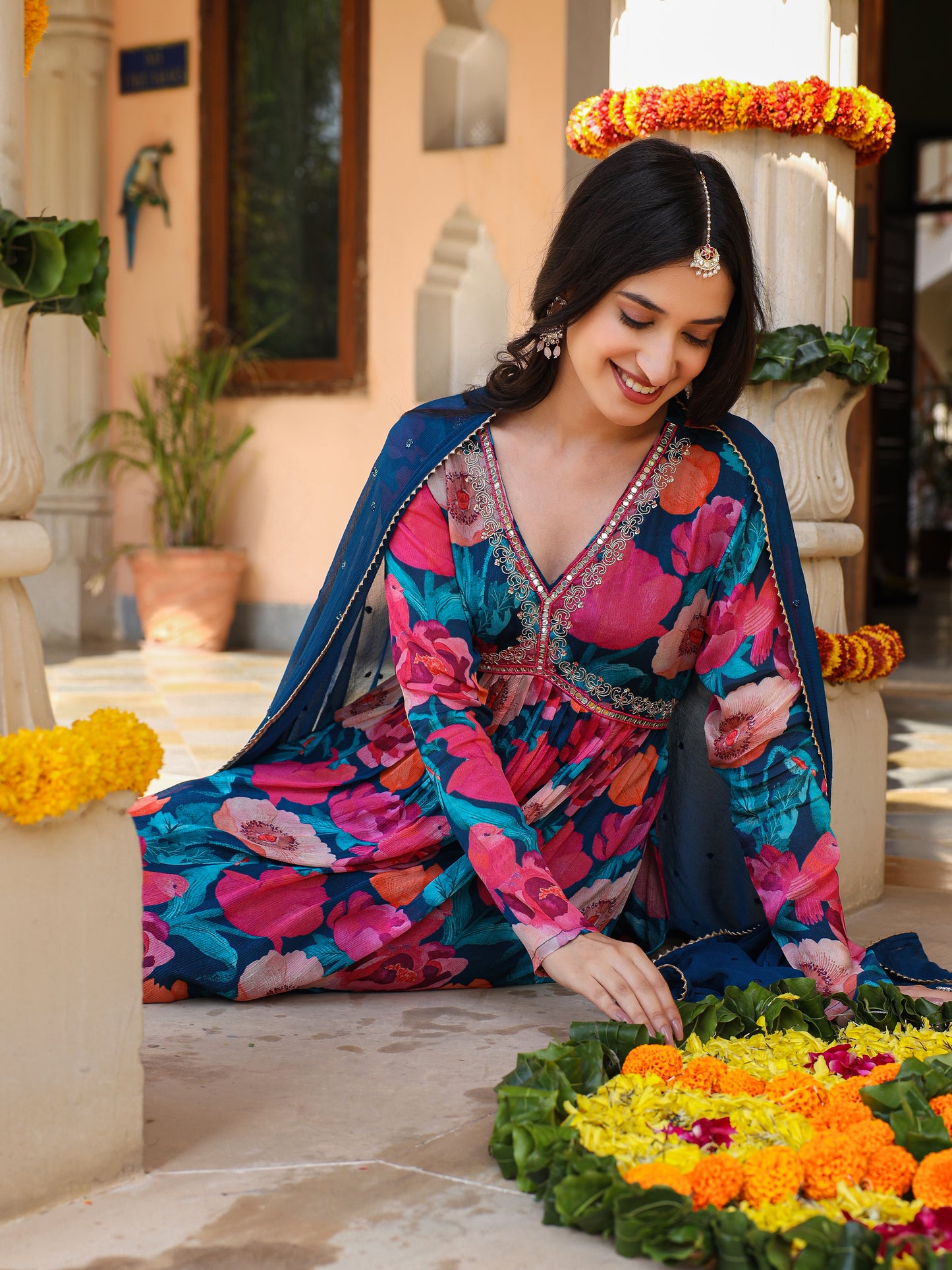 Shades Of Blue Chinnon Kurta Set