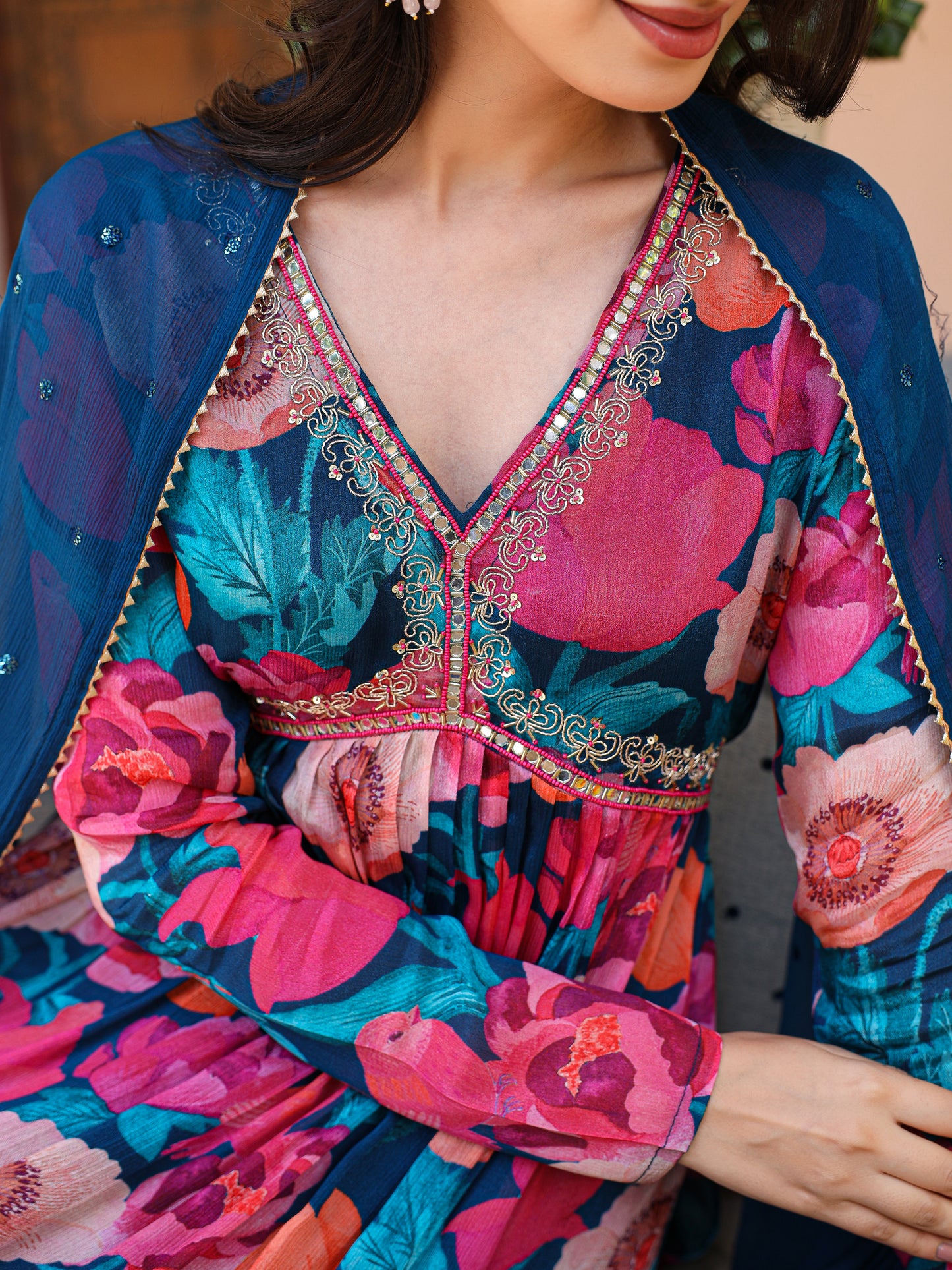 Shades Of Blue Chinnon Kurta Set