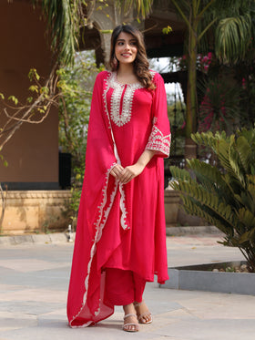 Pink Chinnon Kurta Set