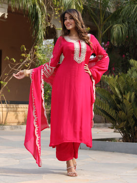 Pink Chinnon Kurta Set
