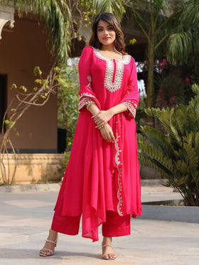 Pink Chinnon Kurta Set