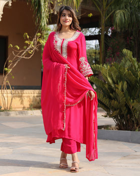 Pink Chinnon Kurta Set