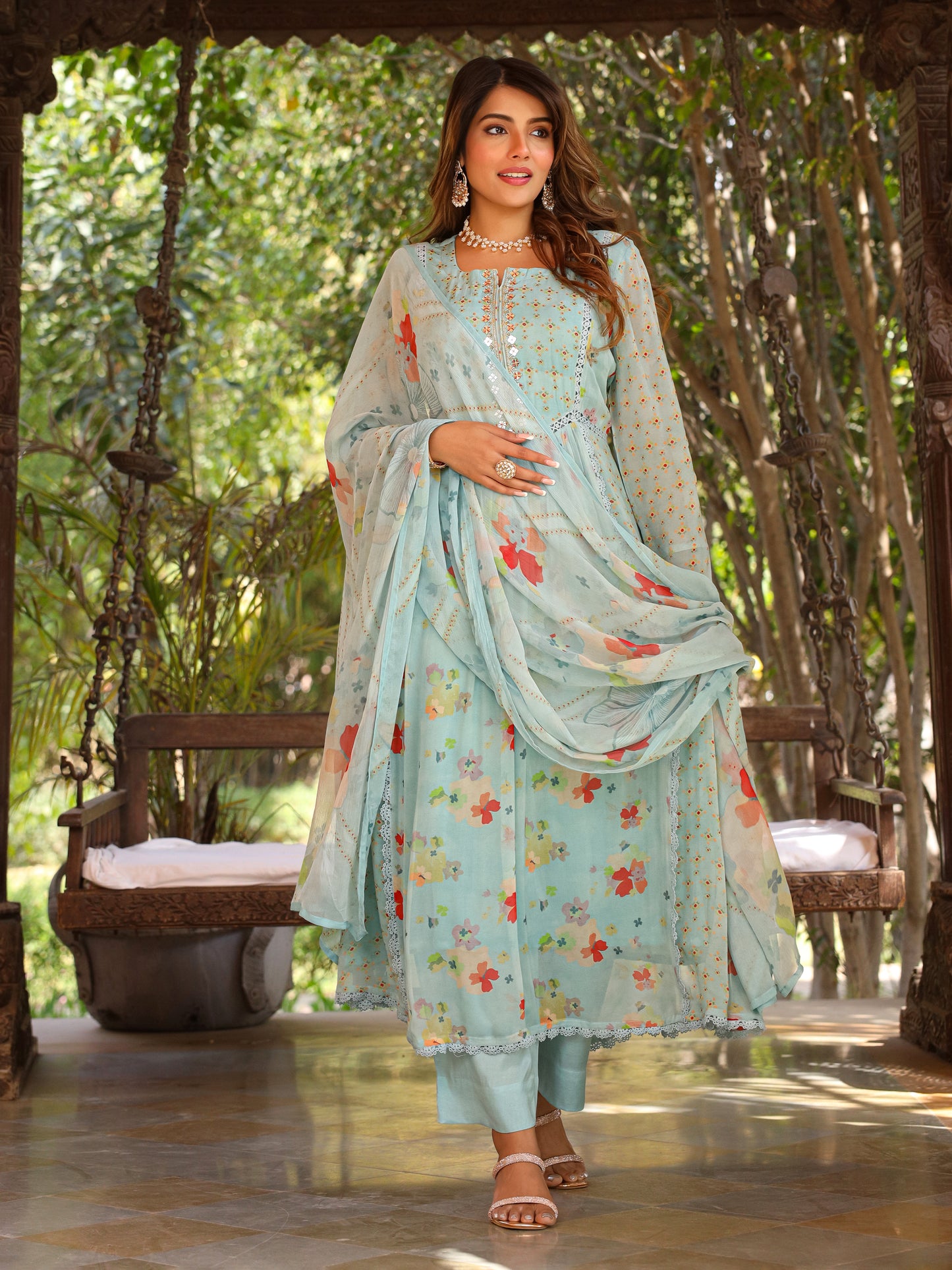 Saxe Blue Anarkali Suit Set
