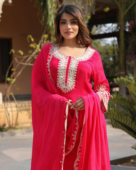 Pink Chinnon Kurta Set