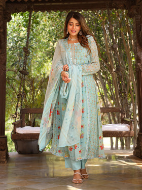 Saxe Blue Anarkali Suit Set