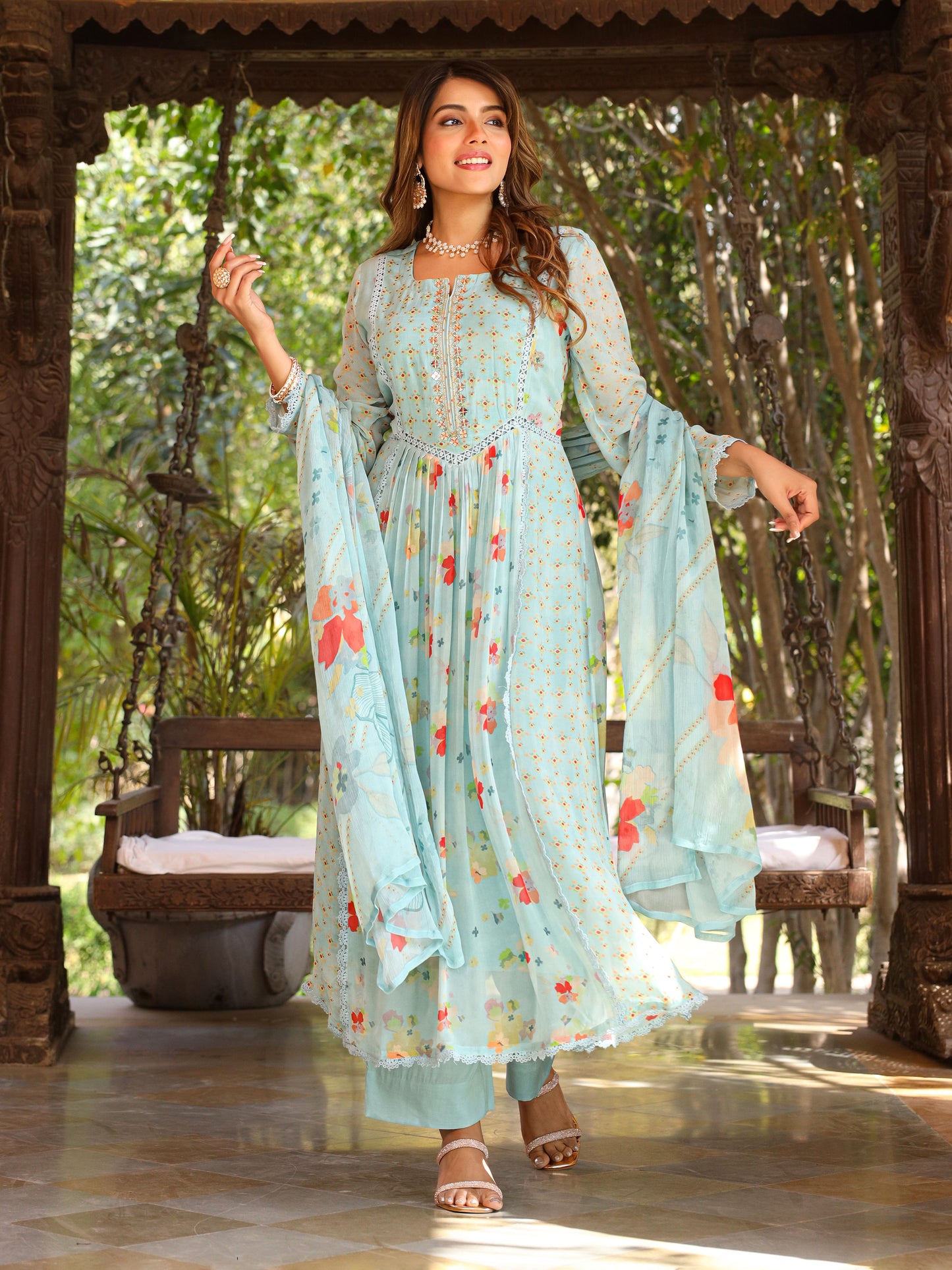 Saxe Blue Anarkali Suit Set