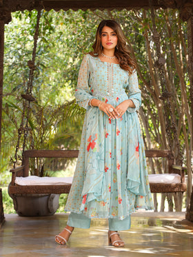 Saxe Blue Anarkali Suit Set
