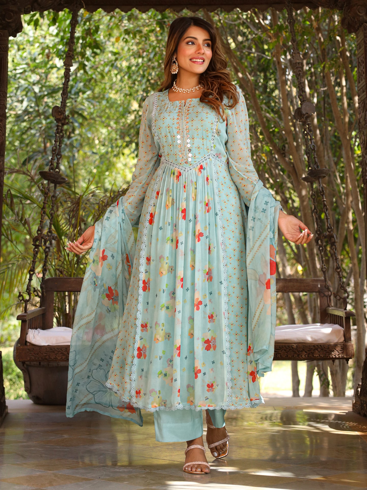 Saxe Blue Anarkali Suit Set