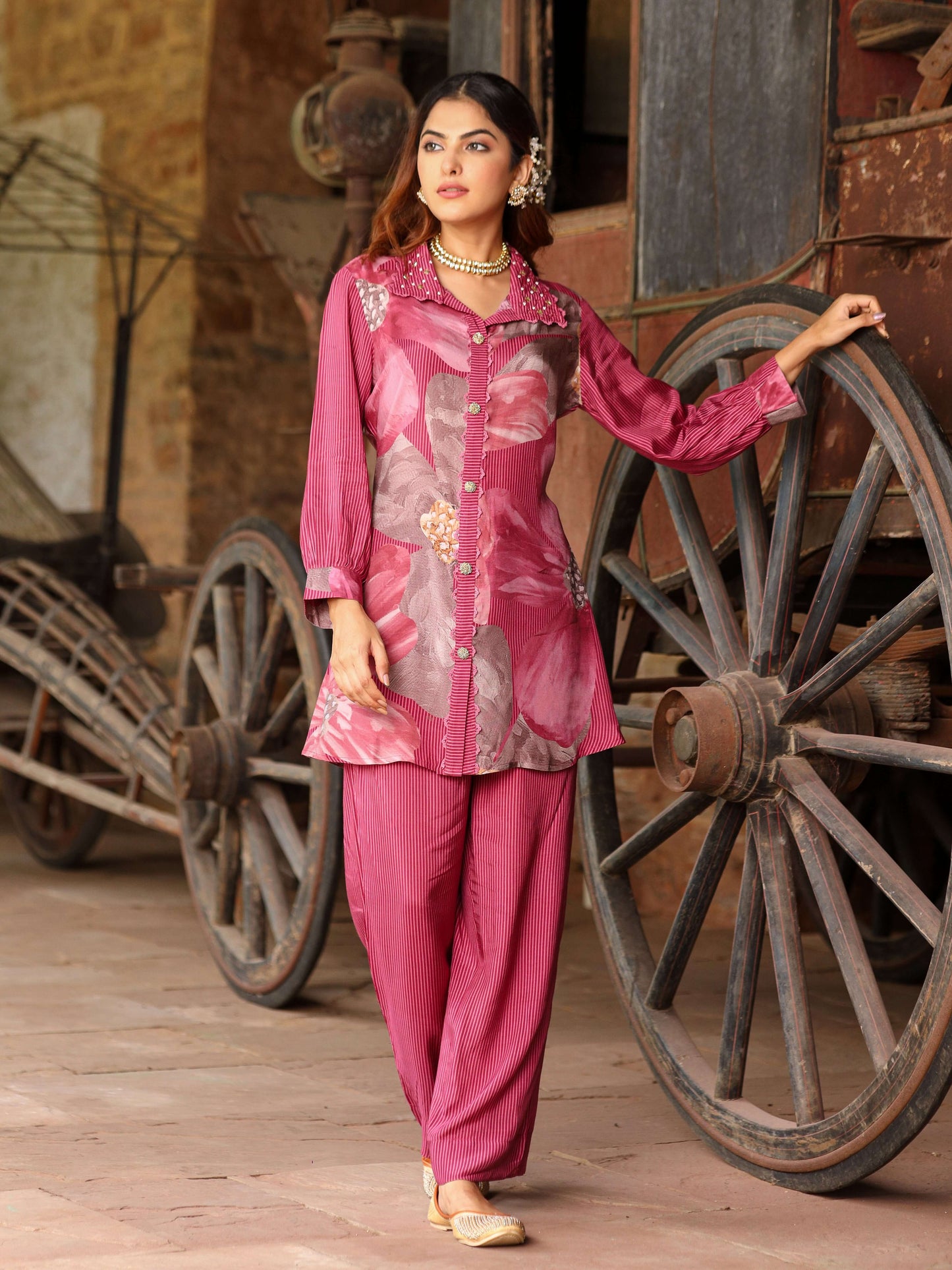 Maroon printed co-ord set
