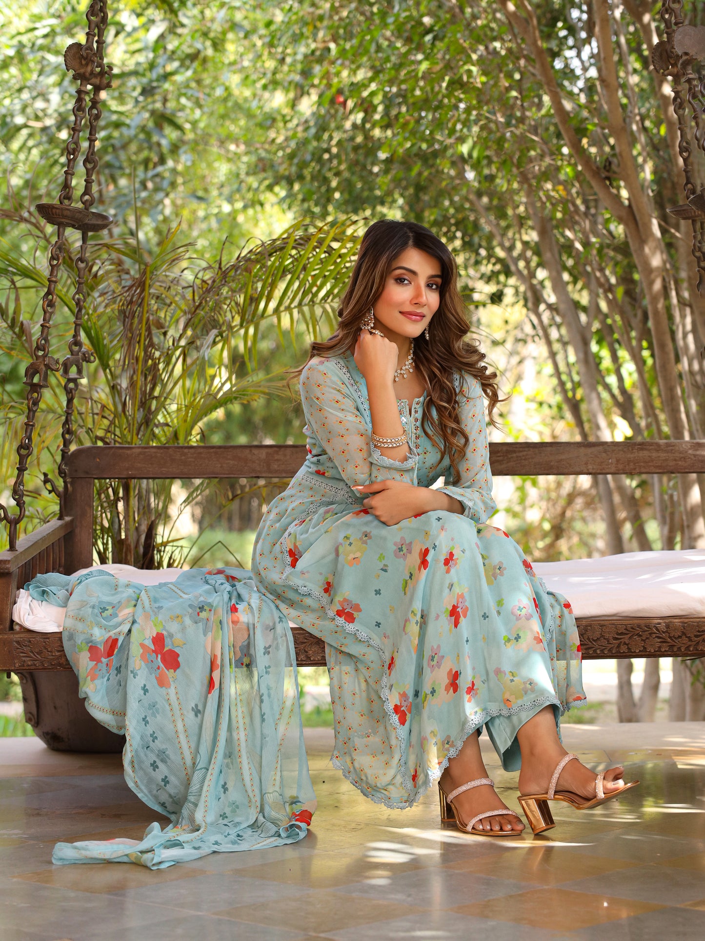 Saxe Blue Anarkali Suit Set