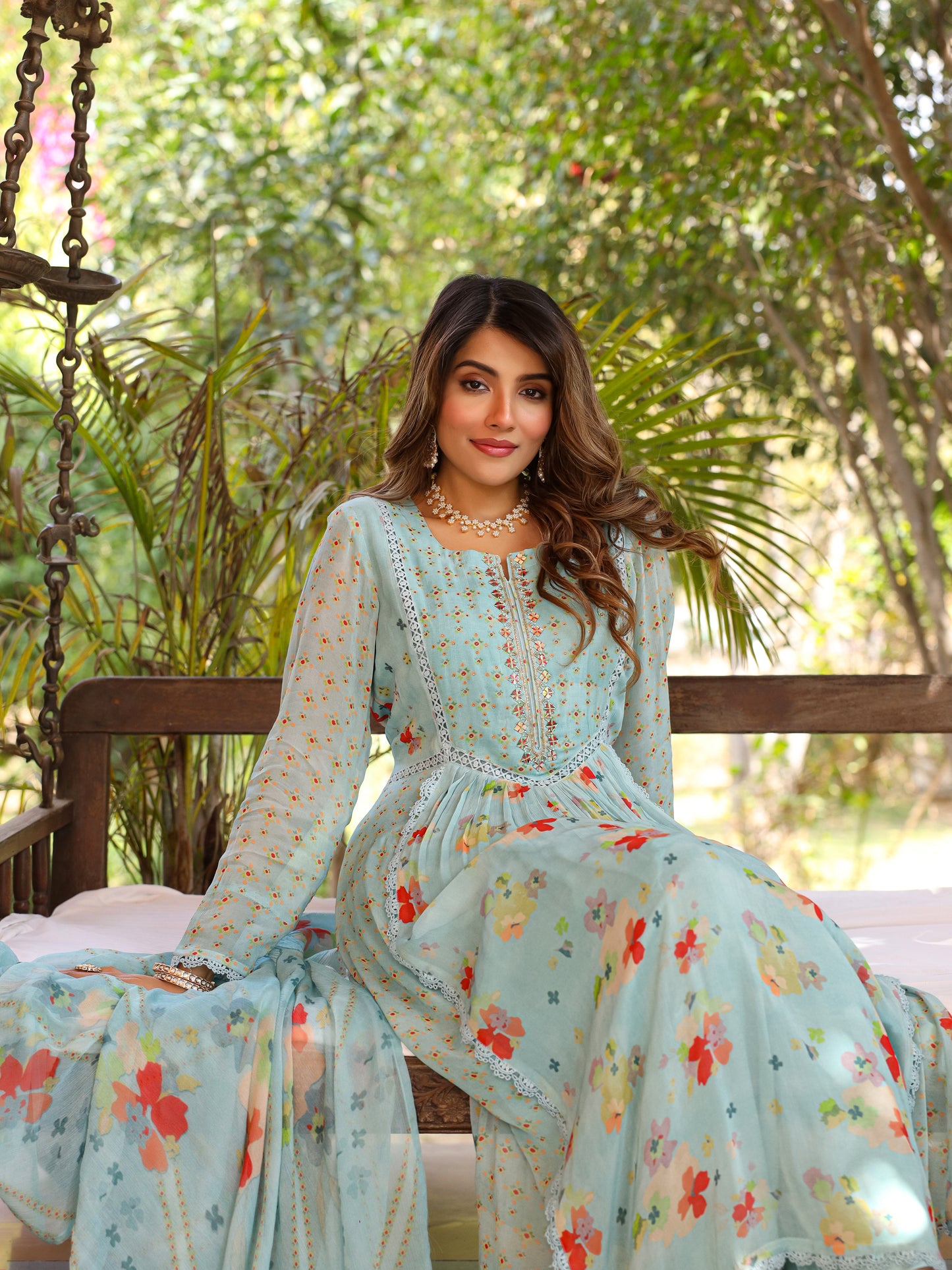 Saxe Blue Anarkali Suit Set