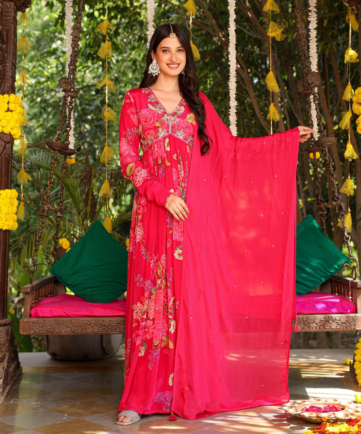 Rani pink anarkali set