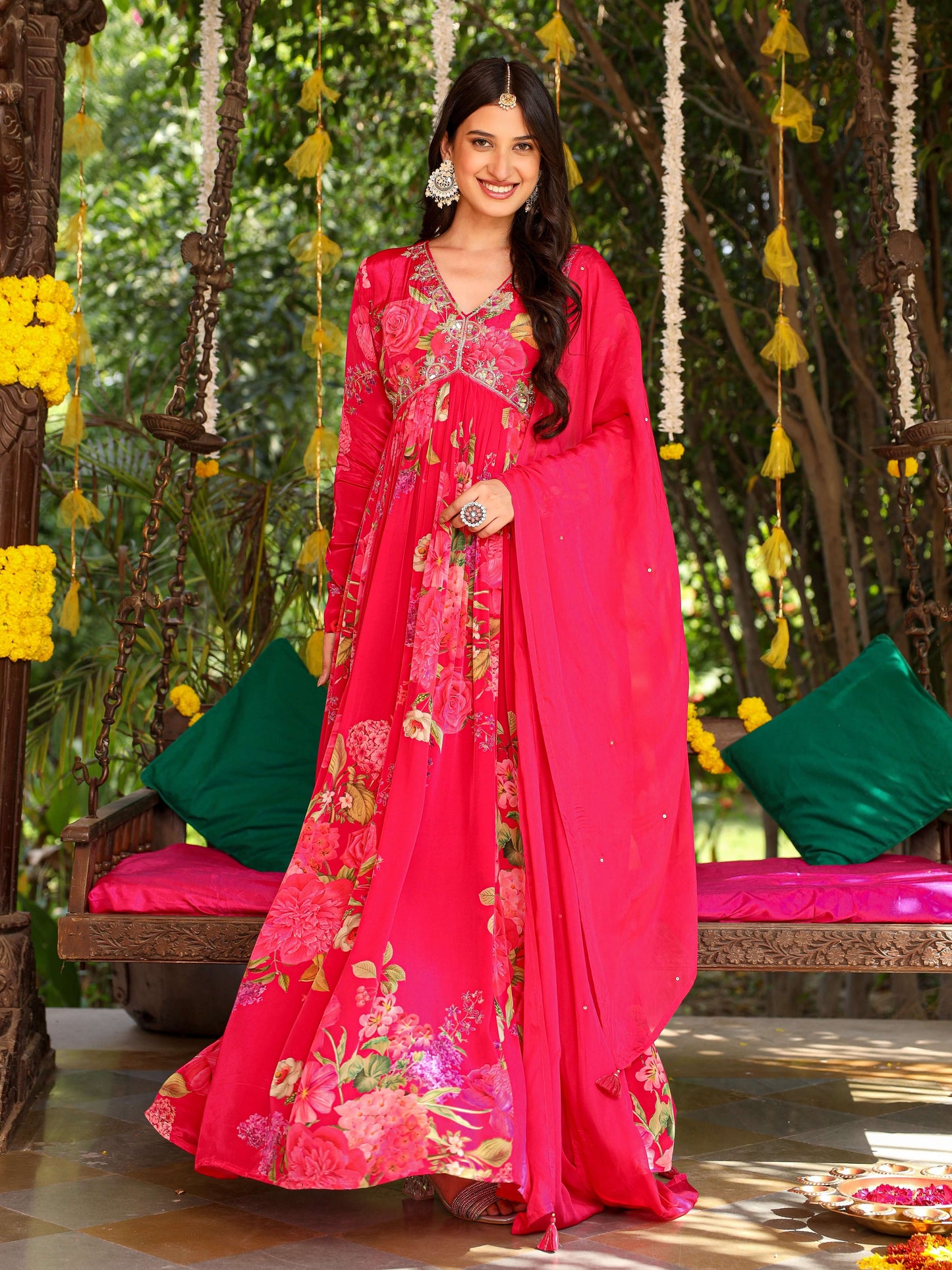 Rani pink anarkali set
