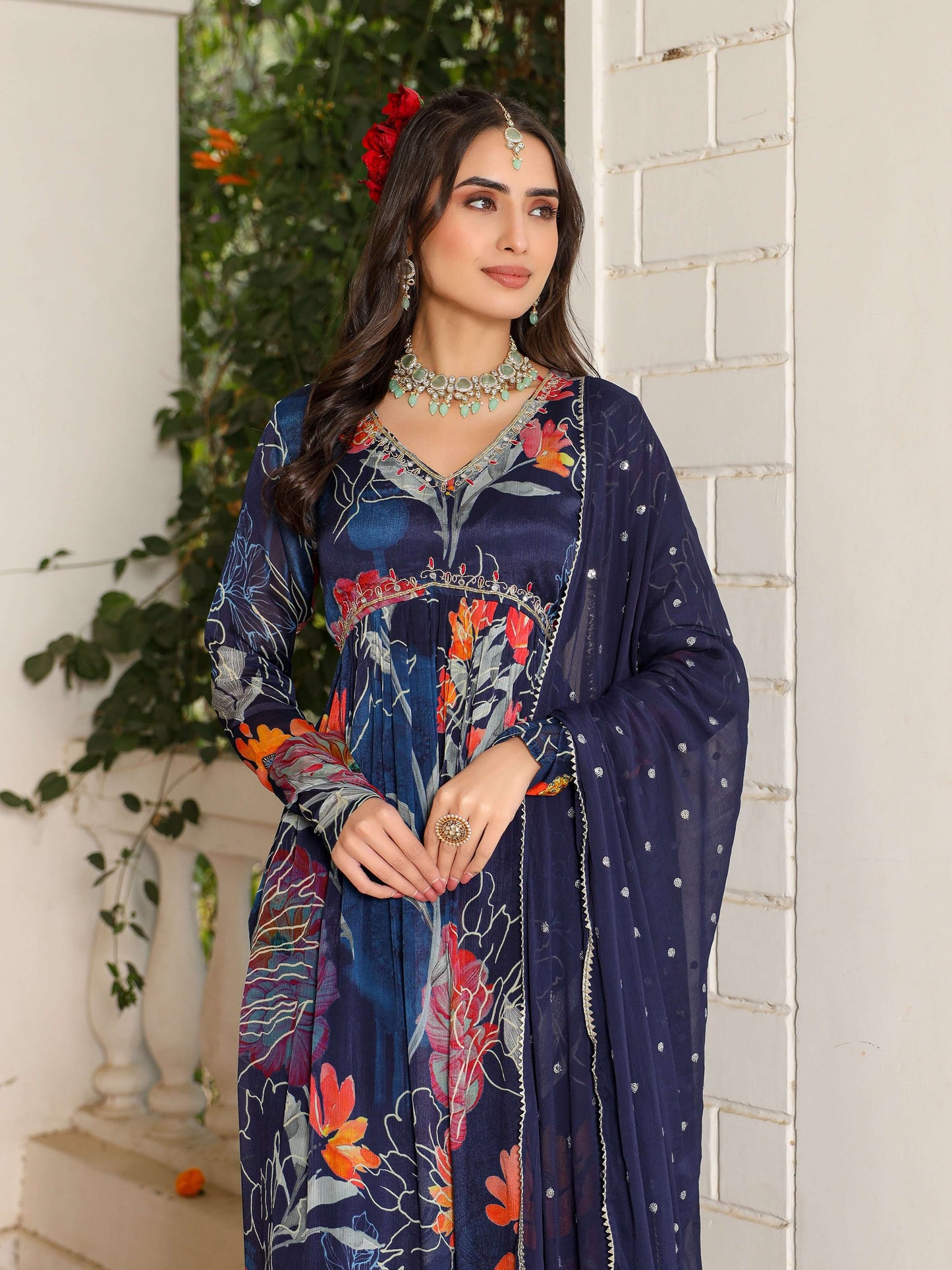 Blue Printed Floral Suit Set