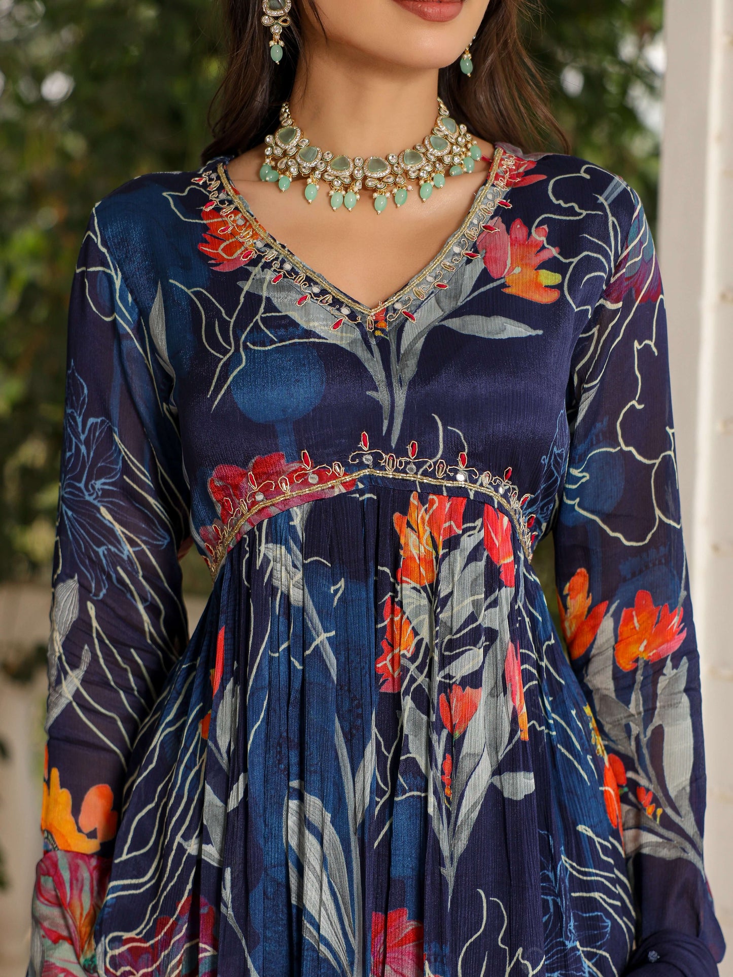 Blue Printed Floral Suit Set