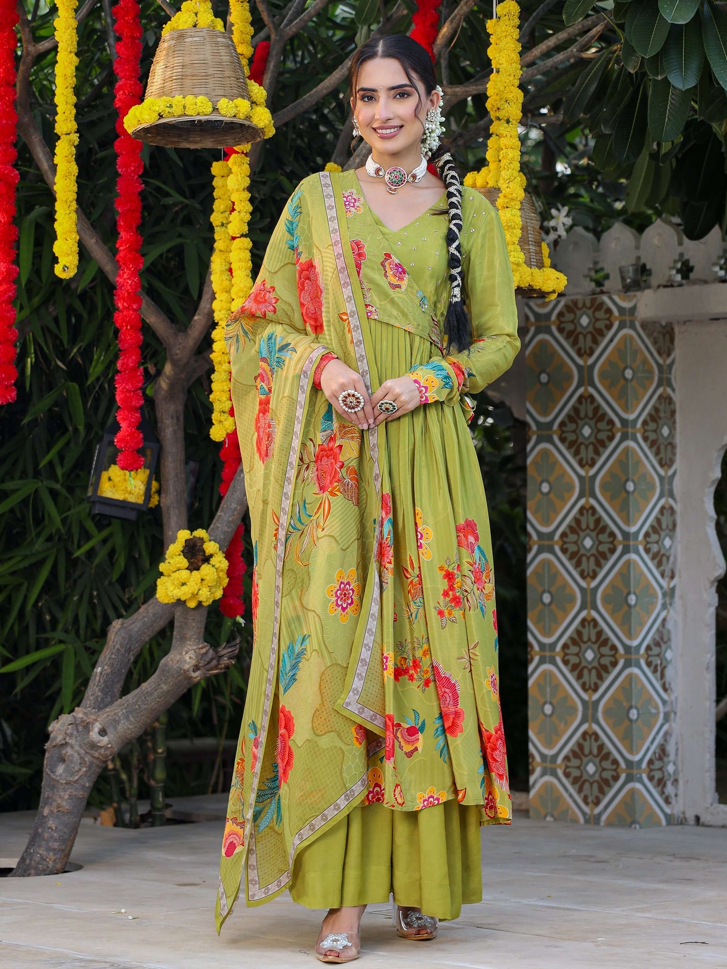 Green Angrakha Set