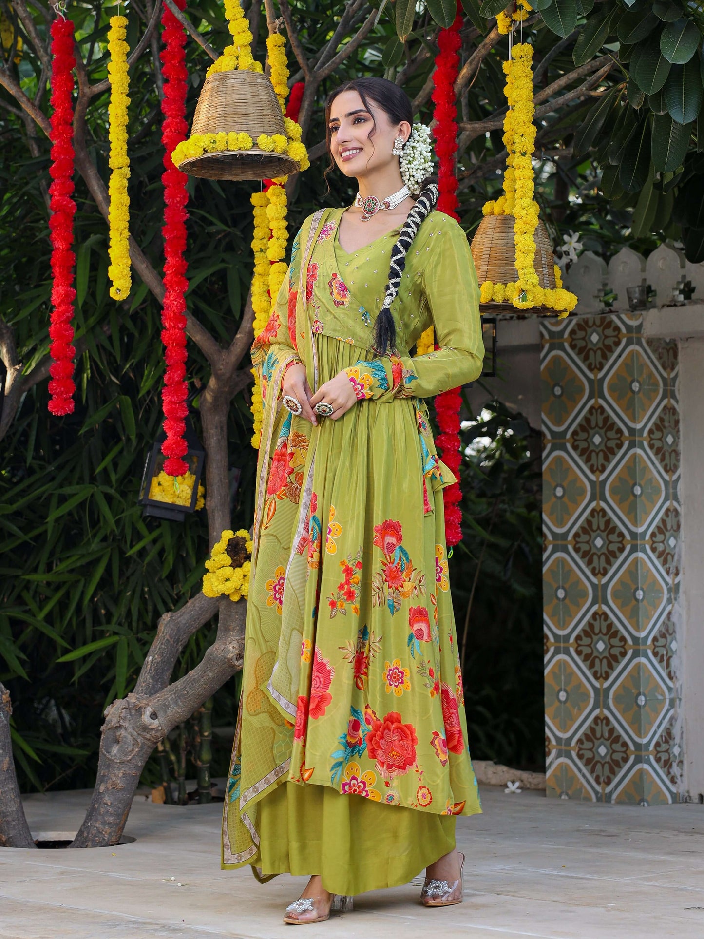 Green Angrakha Set