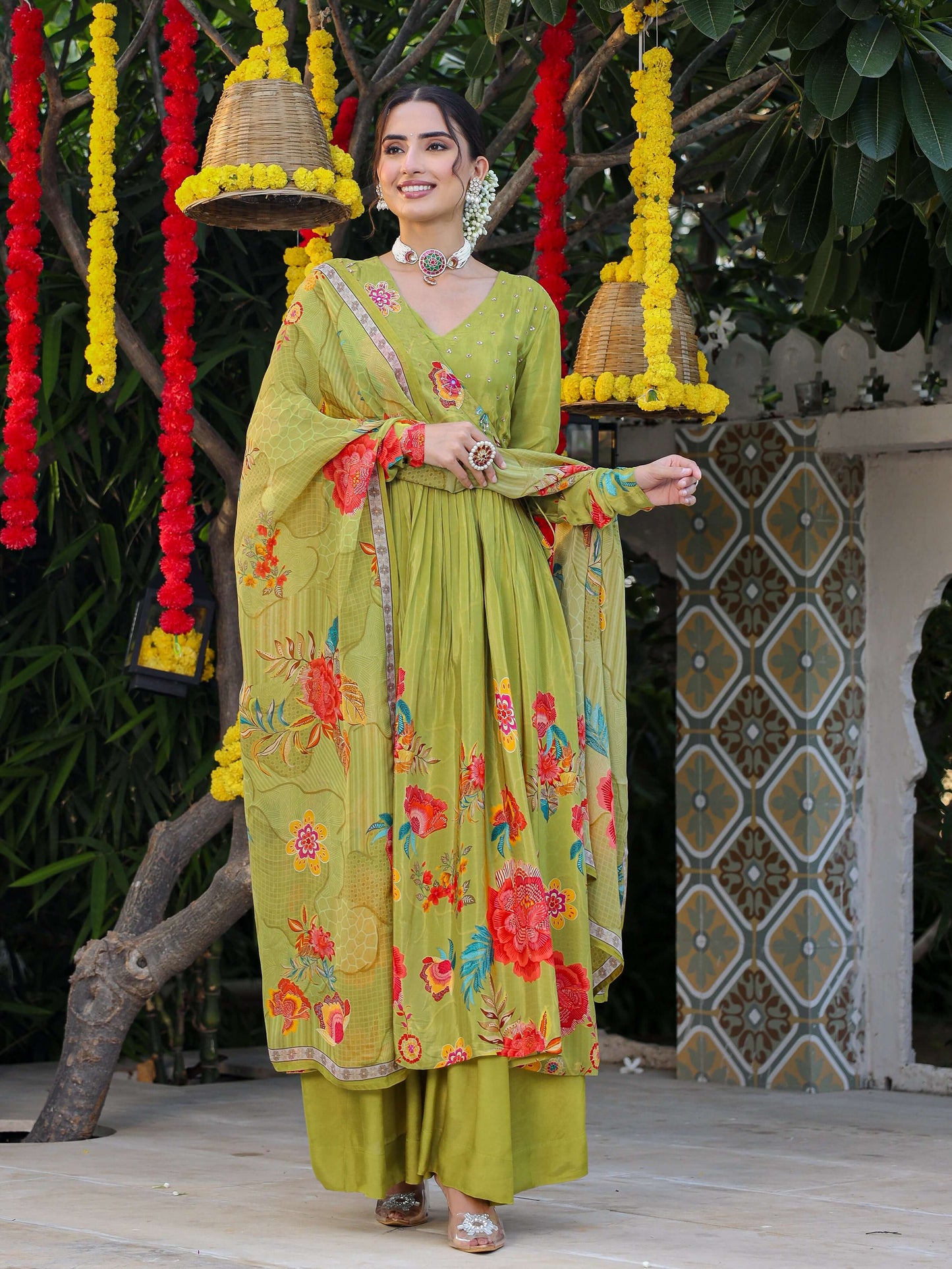 Green Angrakha Set