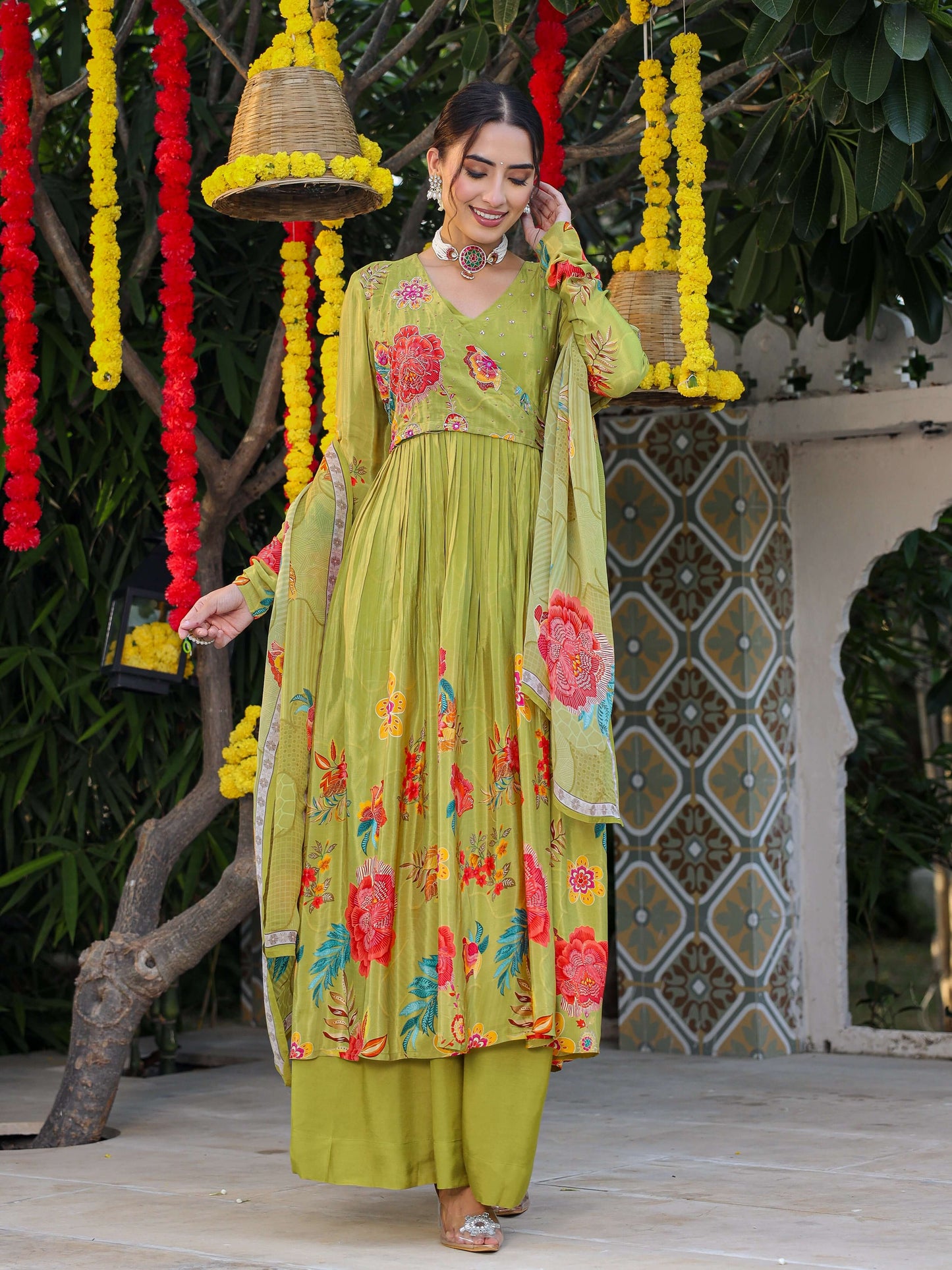 Green Angrakha Set