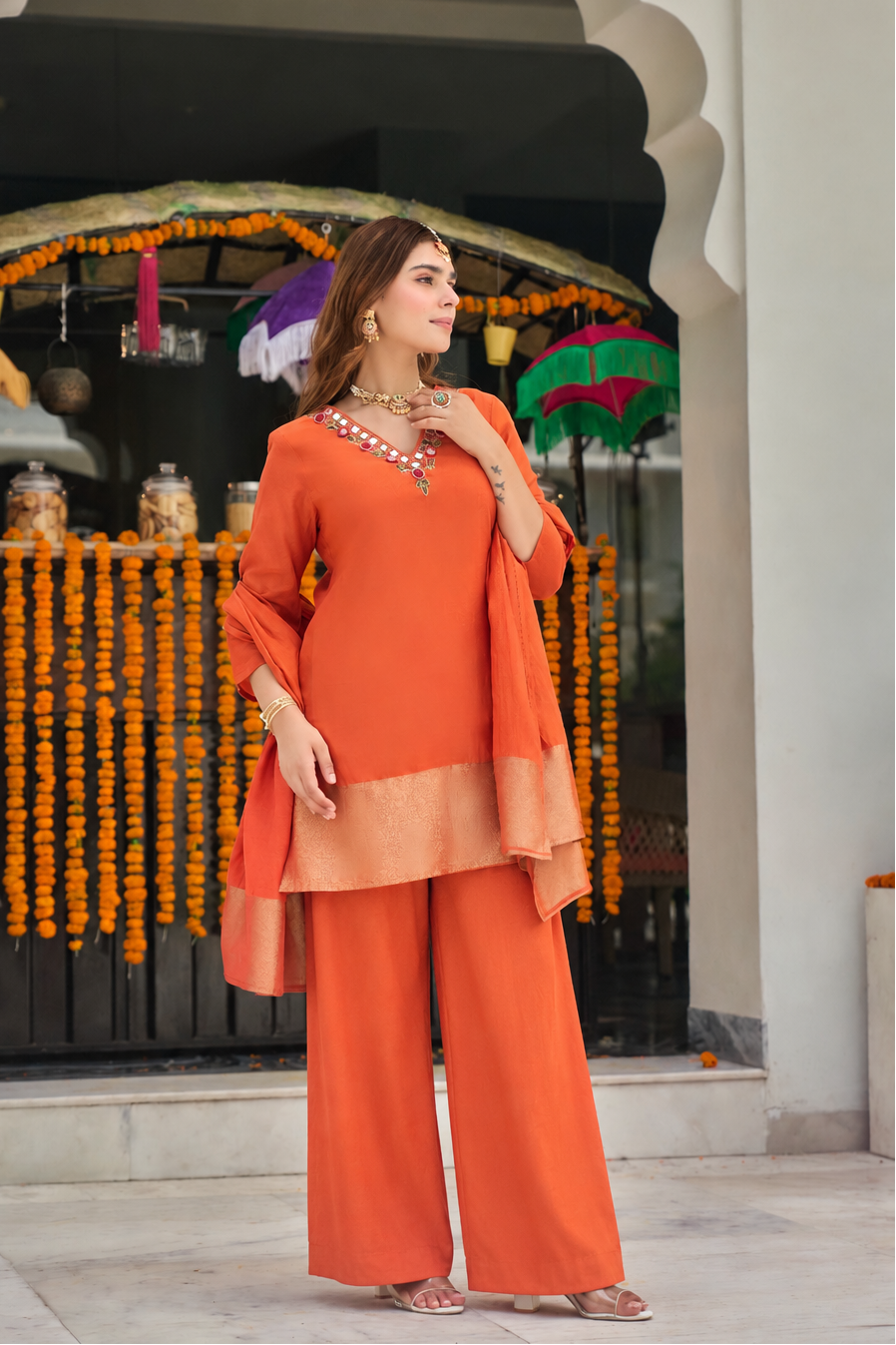 Coral Orange Suit Set