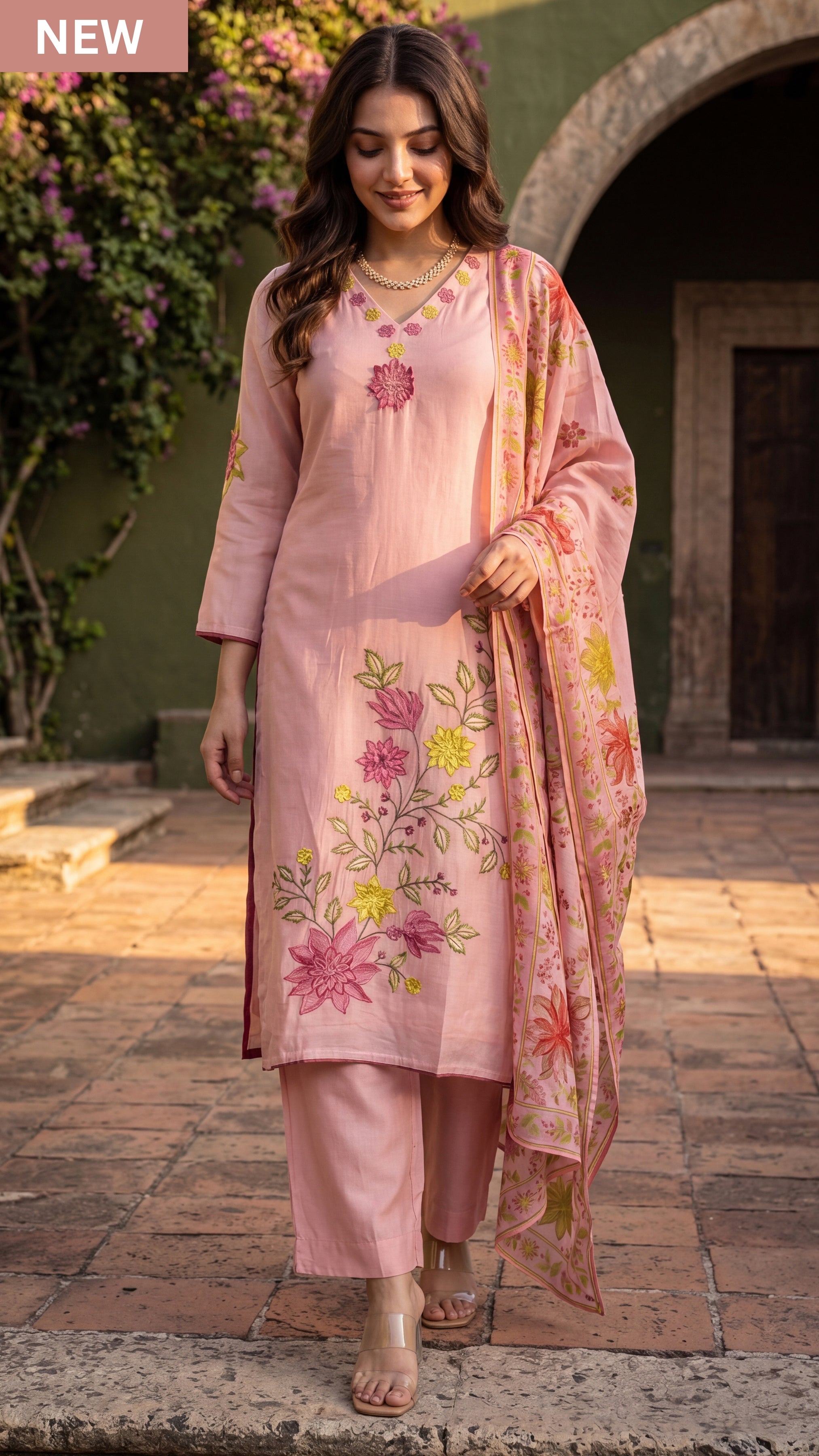 Blush Petal Chanderi Suit Set