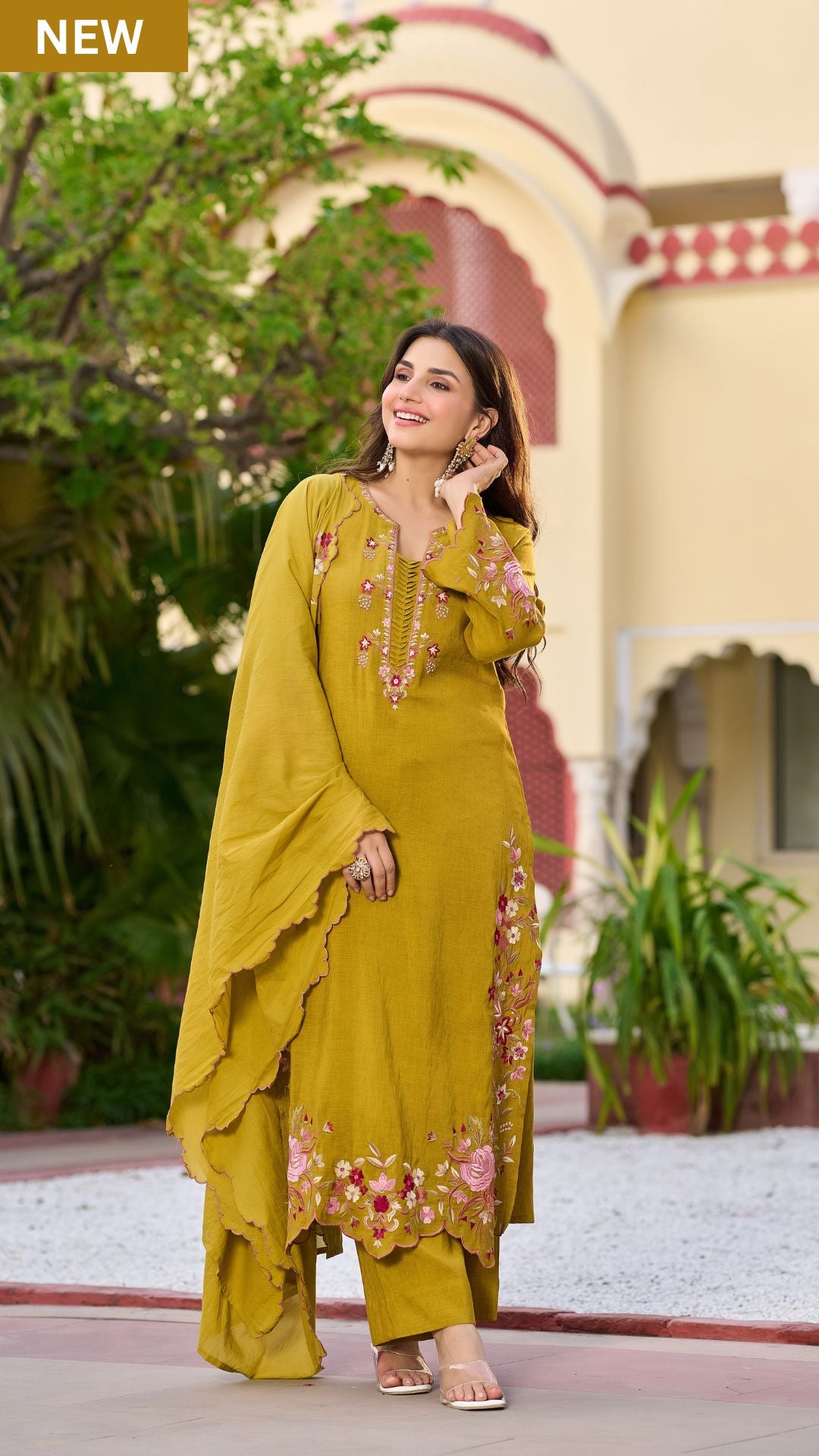 Mustard Bloom Embroidered Suit Set