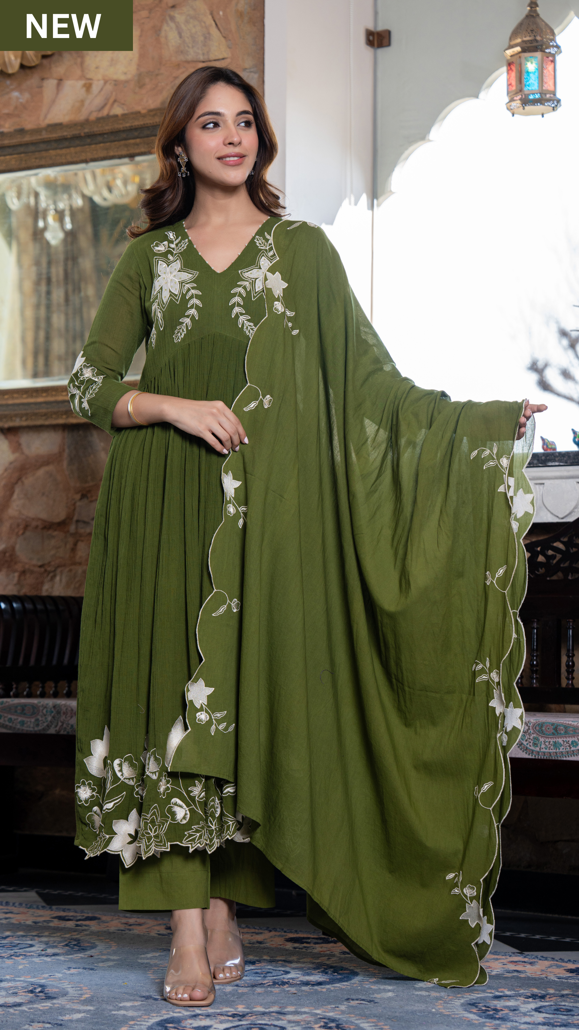 Emerald Aura Crush Cotton Suit Set