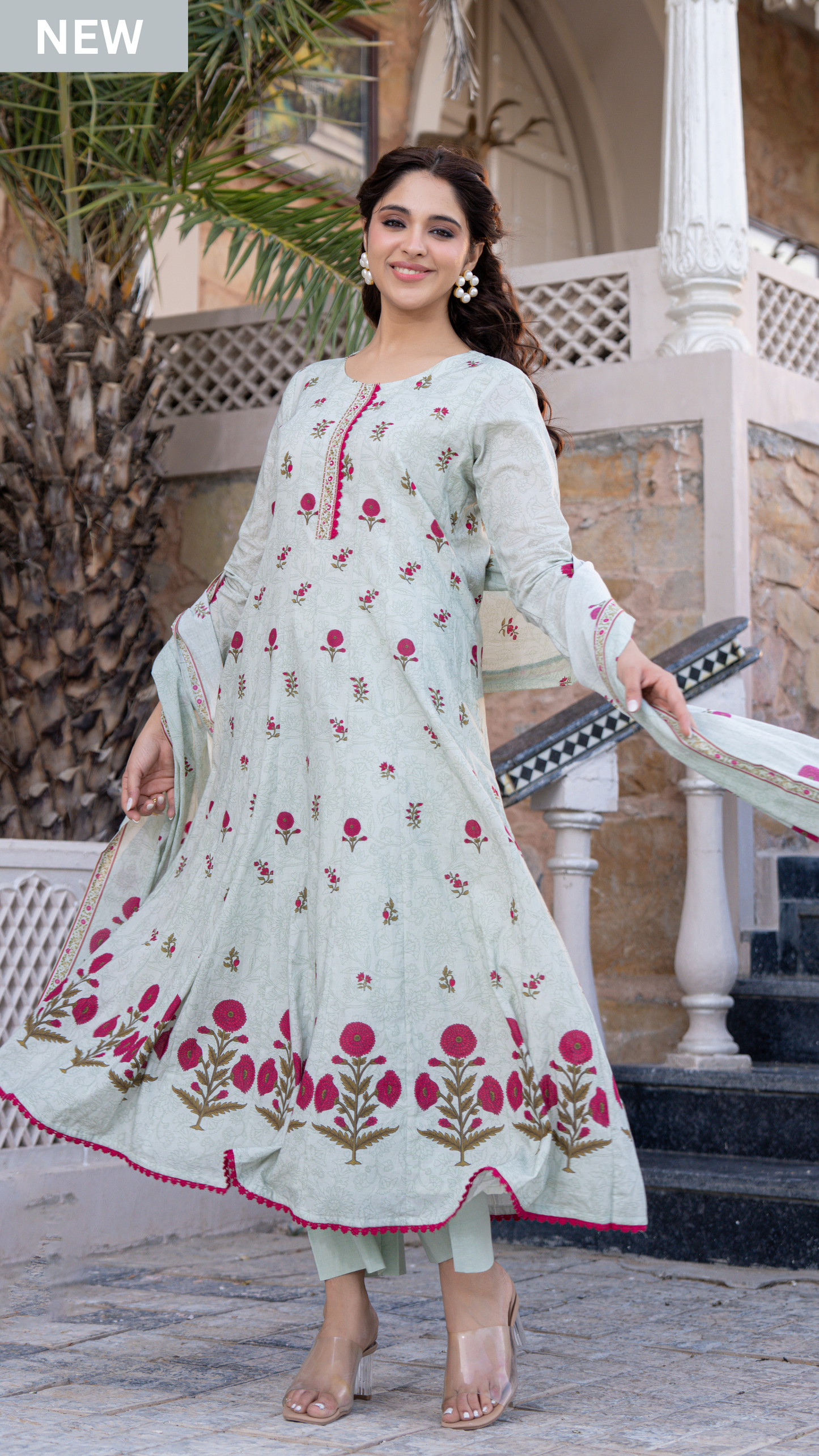 Blue Serenity Cotton Anarkali Suit Set