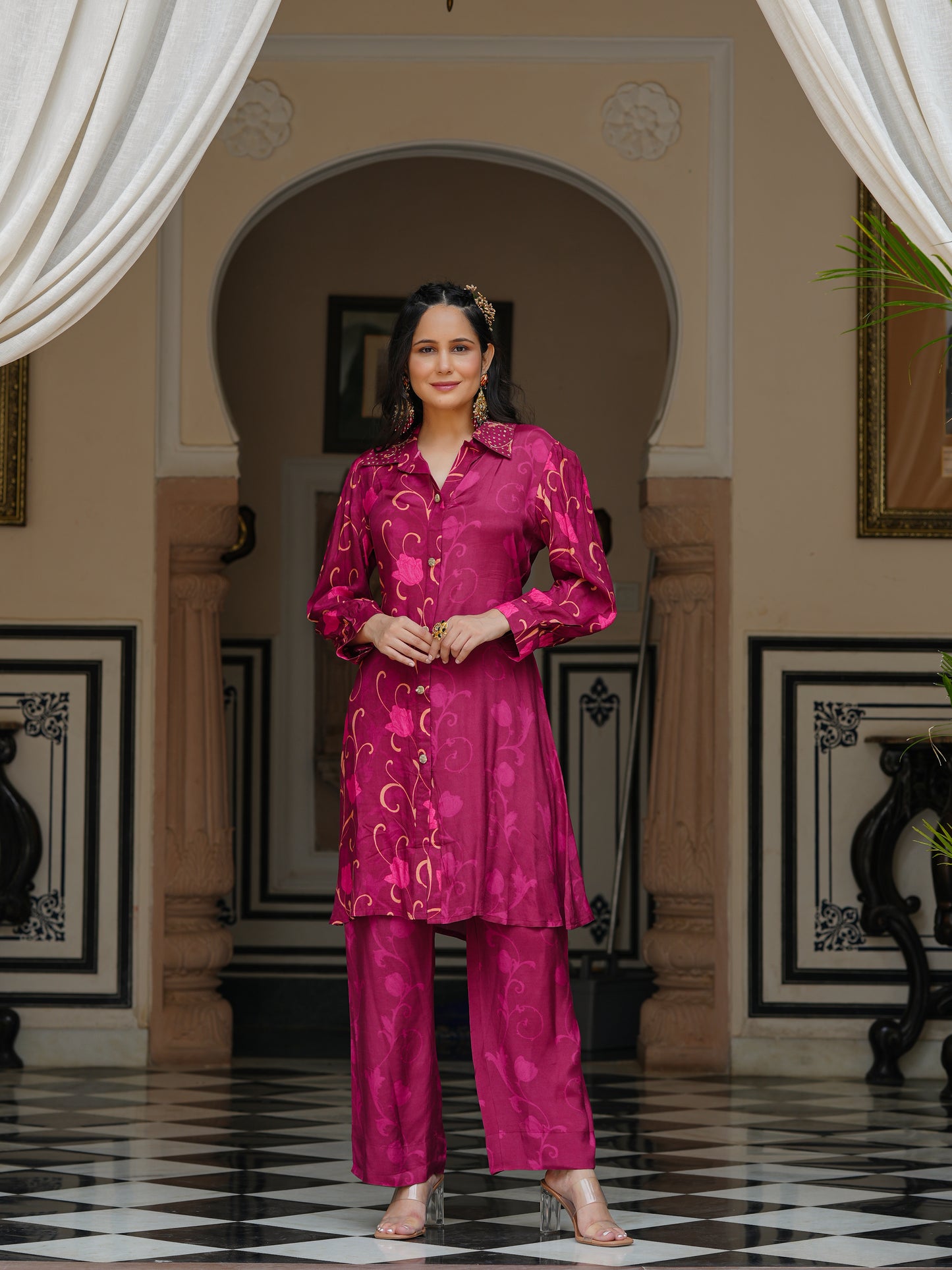 Magenta Wine printed co-ord set