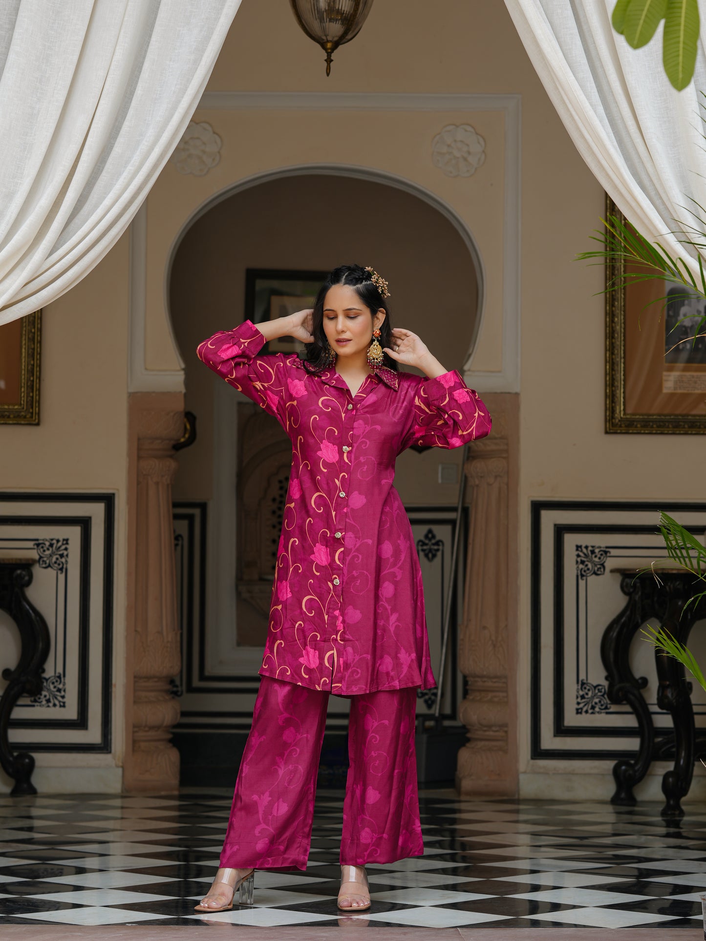 Magenta Wine printed co-ord set