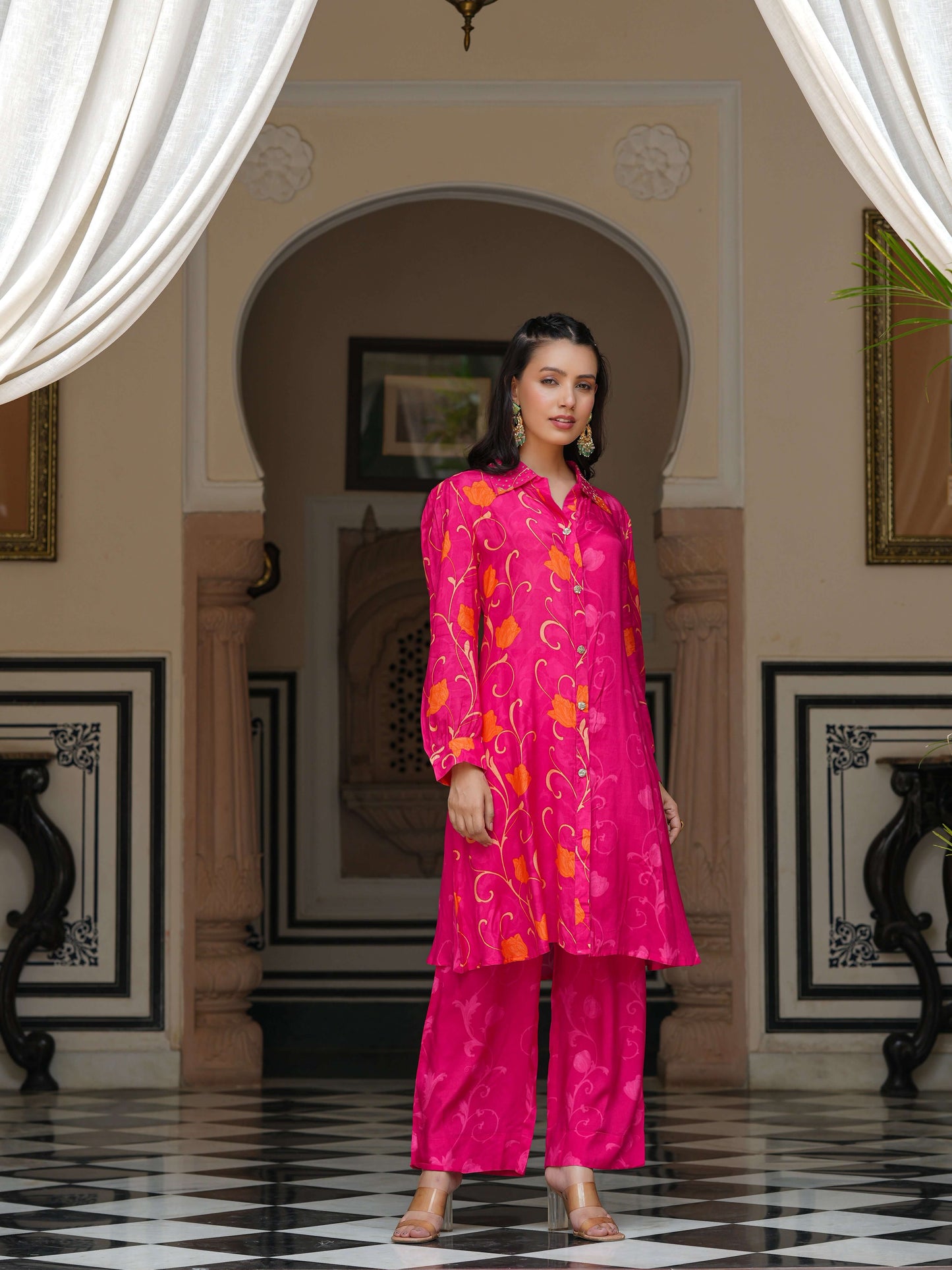 Magenta pink printed co-ord set