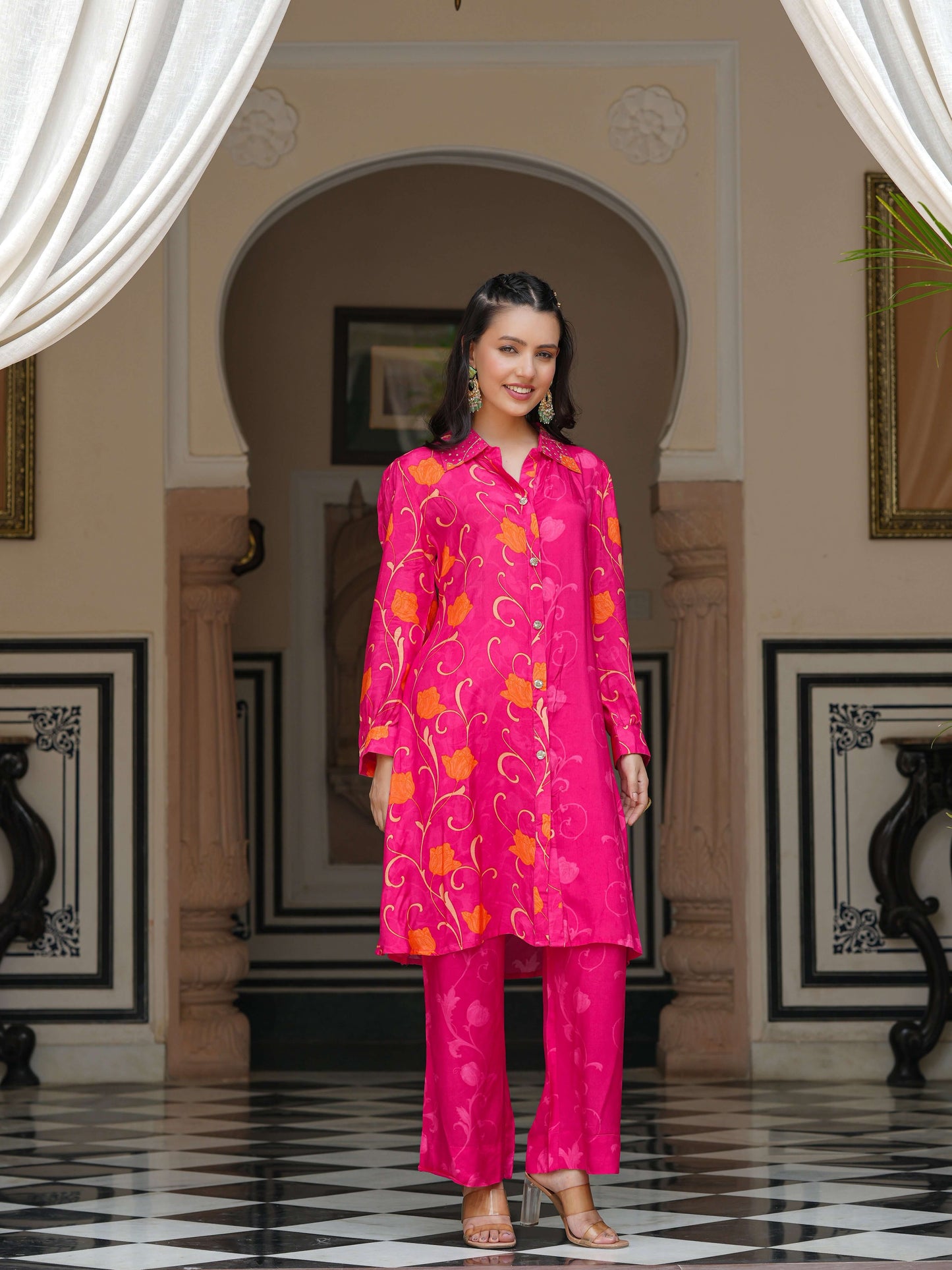 Magenta pink printed co-ord set