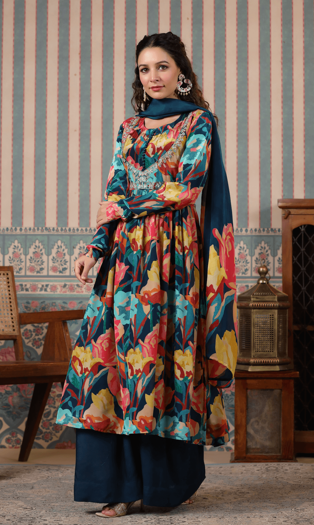 Blue Printed Suit Set