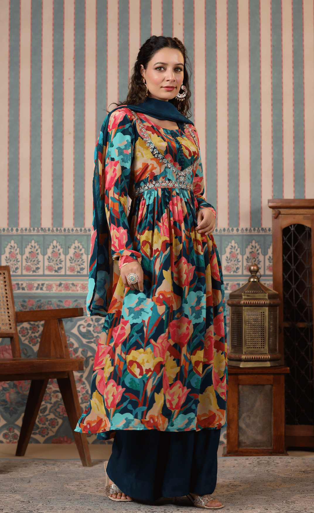 Blue Printed Suit Set