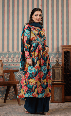 Blue Printed Suit Set