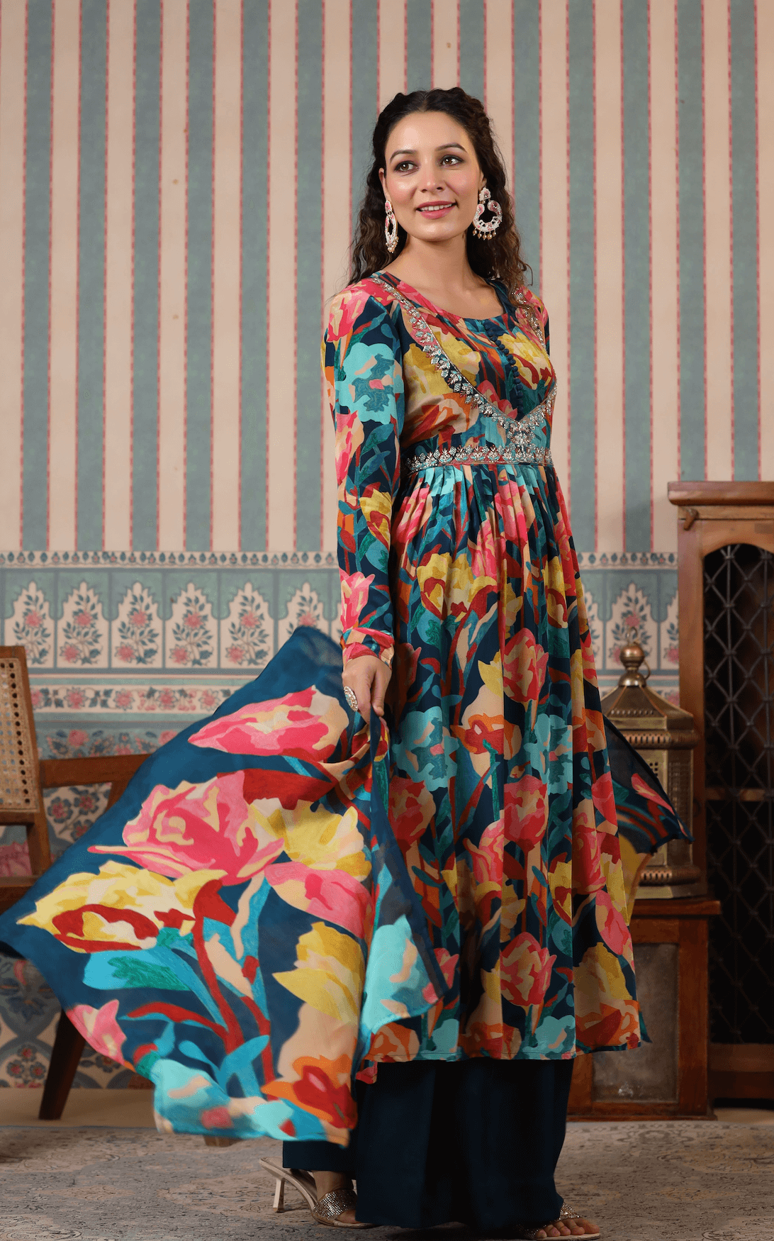 Blue Printed Suit Set
