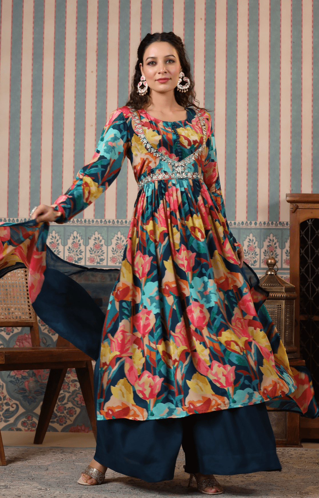 Blue Printed Suit Set